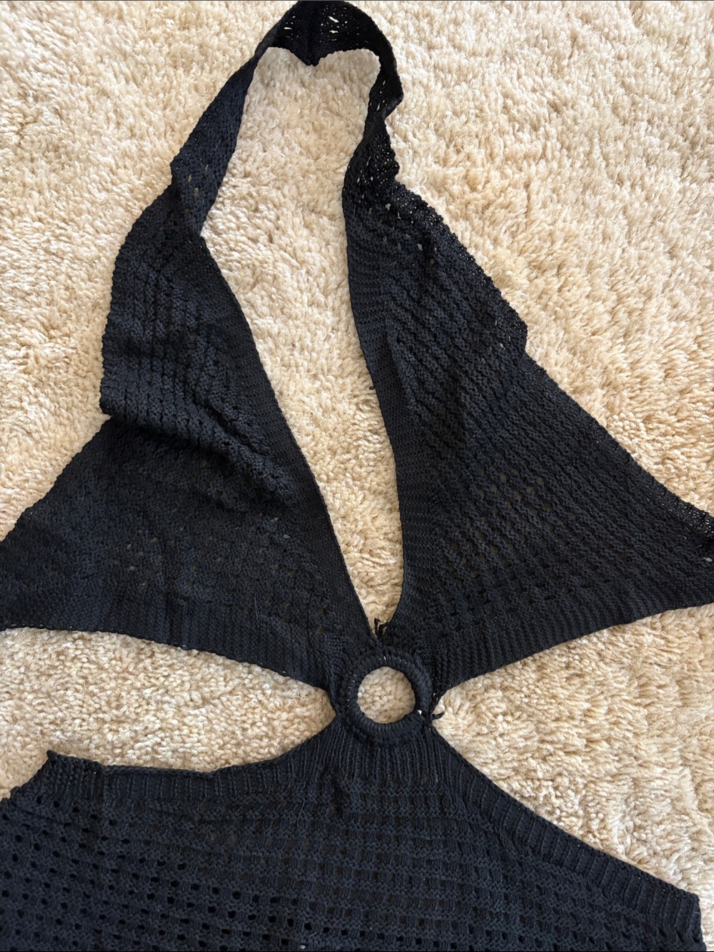🟩NWT AIMAGE Black Crochet Knit Halter Beach Cover Up Dress with Slit, XL - Picture 6 of 9